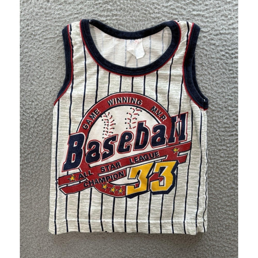 Vintage Mac Henry Shirt 3T Blue White Striped Crewneck Tank Top Baseball 1990s